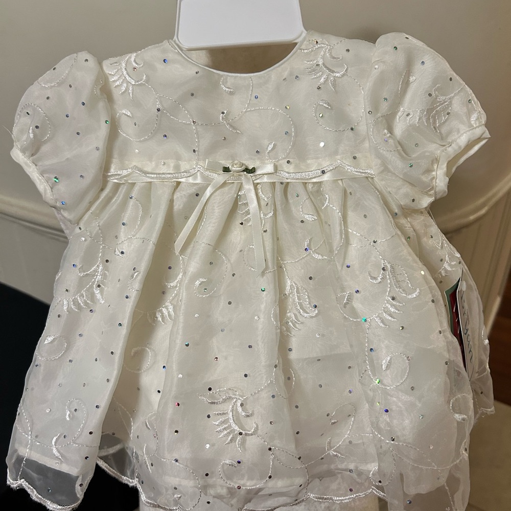 Nwt Vintage 1980βs Bryan 2Pc Ivory Dress With Sparkles & Bloomers Size 0-3
